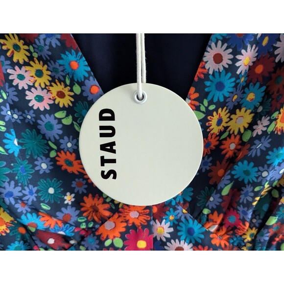 STAUD Milla Mini Dress Womens Size 2 Rainbow Flower Market Puff Sleeve Dress NWT - Picture 2 of 8
